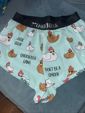 Chicknlegs Men’s Light Blue Chicken-Print Athletic Shorts